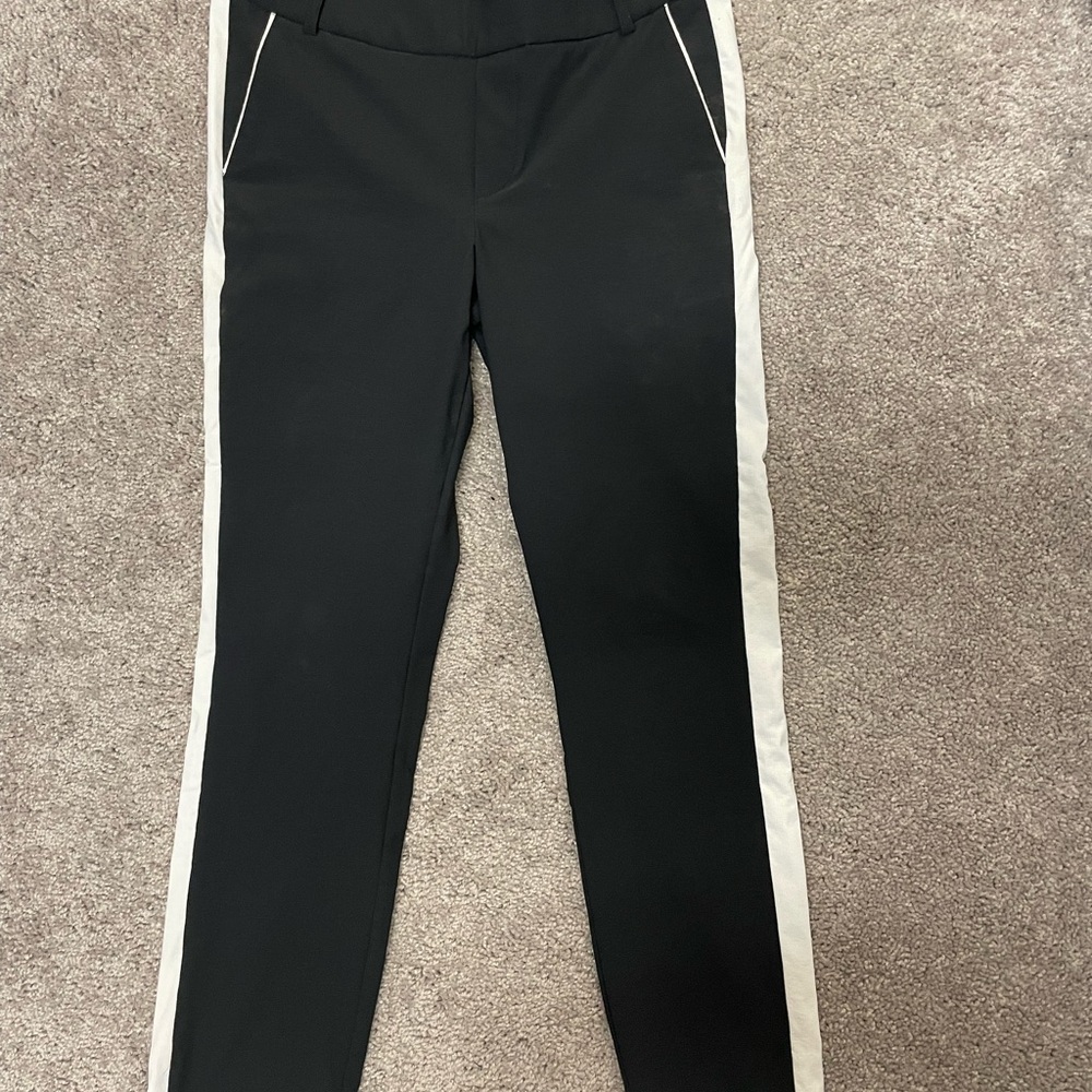 golftini pull-on stretch golf ankle pants women’s small black white stripe